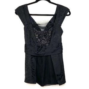 TIBI Vintage Black Floral Beaded Chiffon Top Sz 8